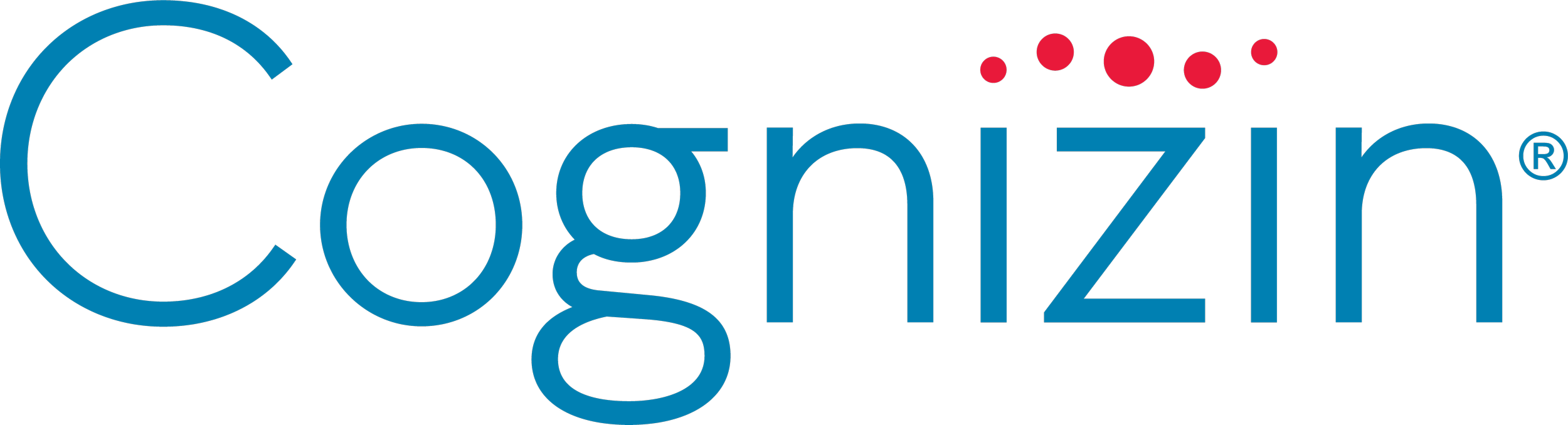 Logo of Cognizant with blue text and red dots above the letter 'i' in Cognizant.