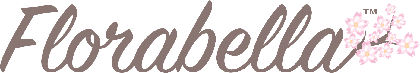 Logo with the word 'Florabella' written in stylized script accompanied by a cluster of pink flowers in the upper right corner.