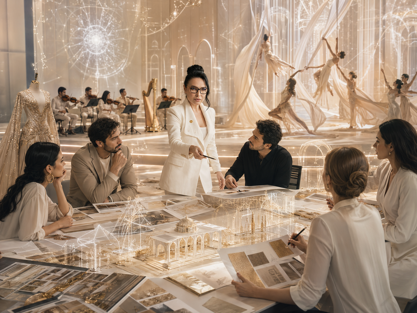 Liyah Creative team reviewing scenography and guest-flow concepts for a luxury destination production