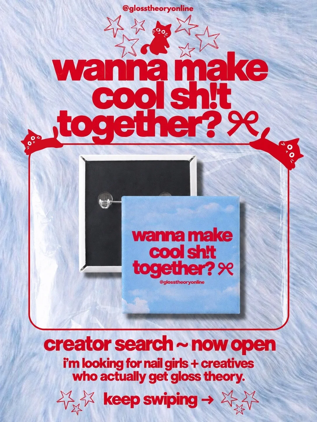 wanna make cool shit together? ౨ৎ

the gloss theory creator search is officially open!!!

i&rsquo;m looking for nail girls + creatives who genuinely get gloss theory and want to create something fun together. nail artists, content creators, beauty cr