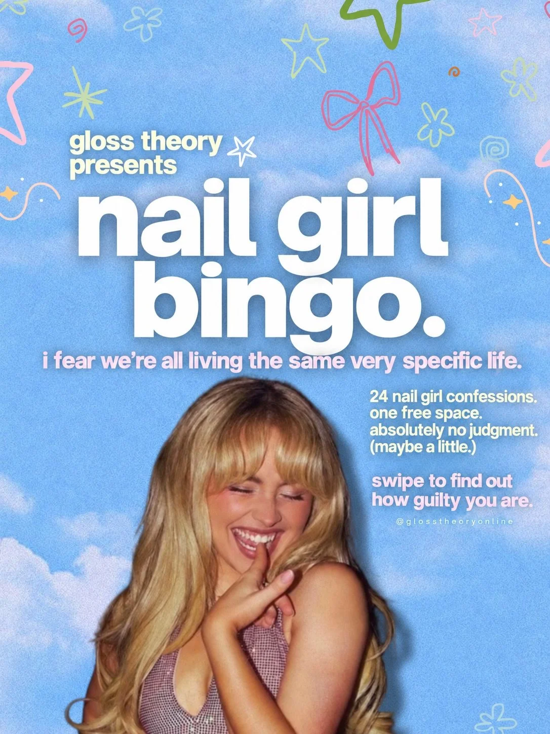 i fear some of us are about to get exposed. 📢

made a little nail girl bingo card and unfortunately i think we&rsquo;re all living the same very specific life.

screenshot slide 2, count your squares, and tell me your score. i&rsquo;m especially con