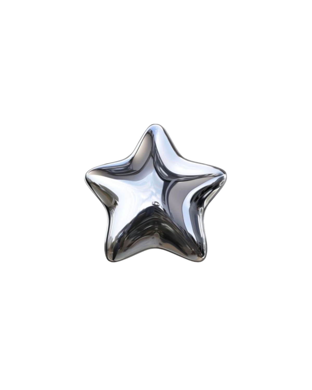 A shiny metallic star-shaped sculpture against a black background.