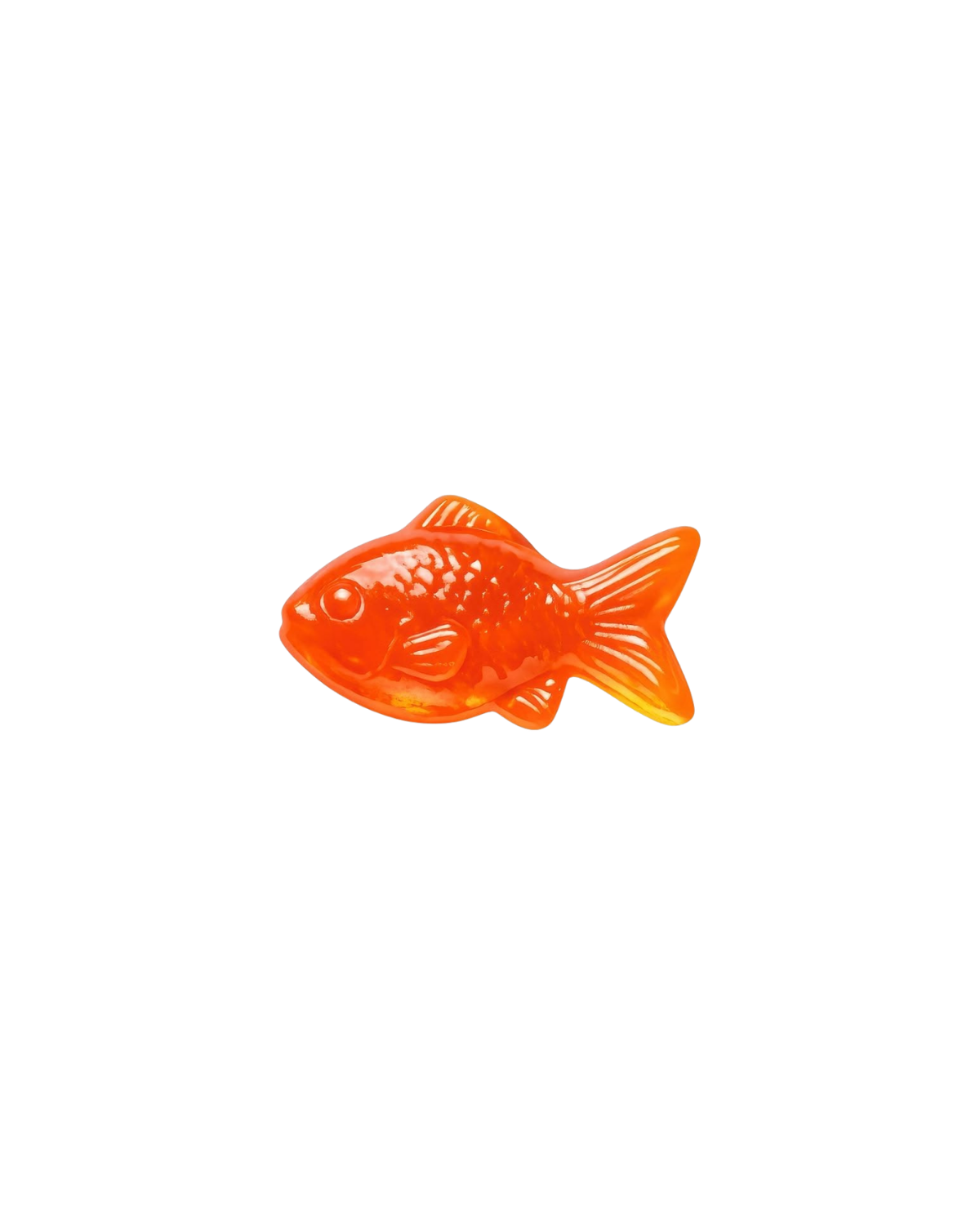 A red fish-shaped soap with detailed scales, fins, and eyes, lying on a black background.