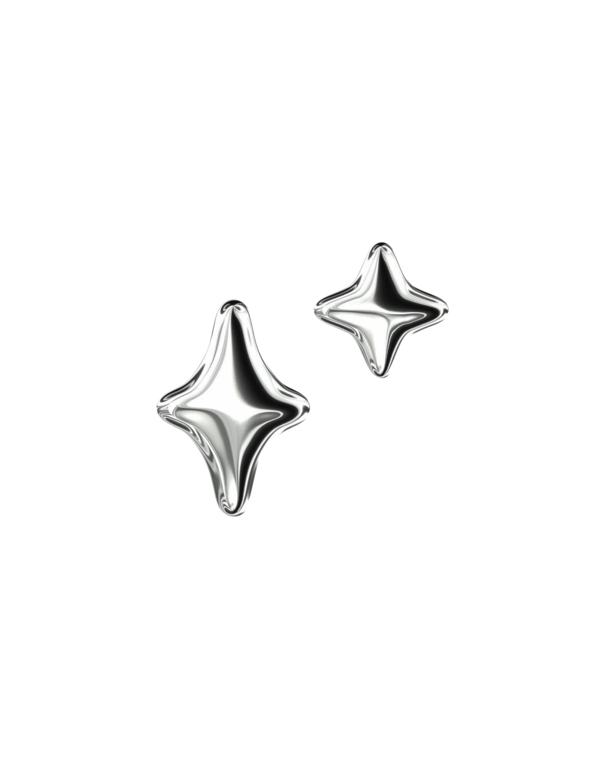 Two shiny silver star-shaped balloons floating against a black background.