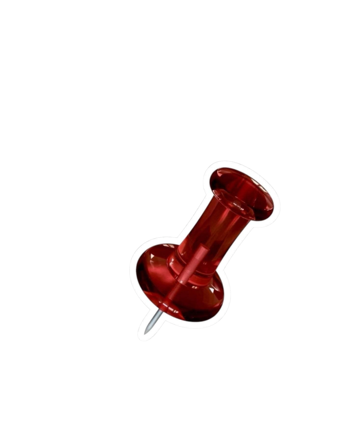 A red pushpin sticker placed on a dark surface.