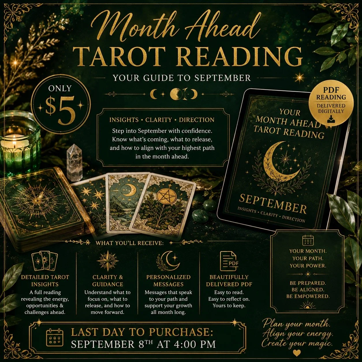 $5 Tarot reading -One Focus Month ahead insights, guidance and more