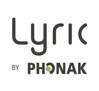 Lyric by Phonak logo with stylized text and a small circular icon in green and gray.