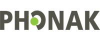 Phonak logo with black text and a green dot on the 'O'