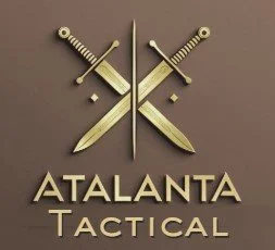 Two crossed swords above the text 'Atalanta Tactical' on a brown background.