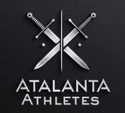 Logo with crossed swords and text "Atalanta Athletes."