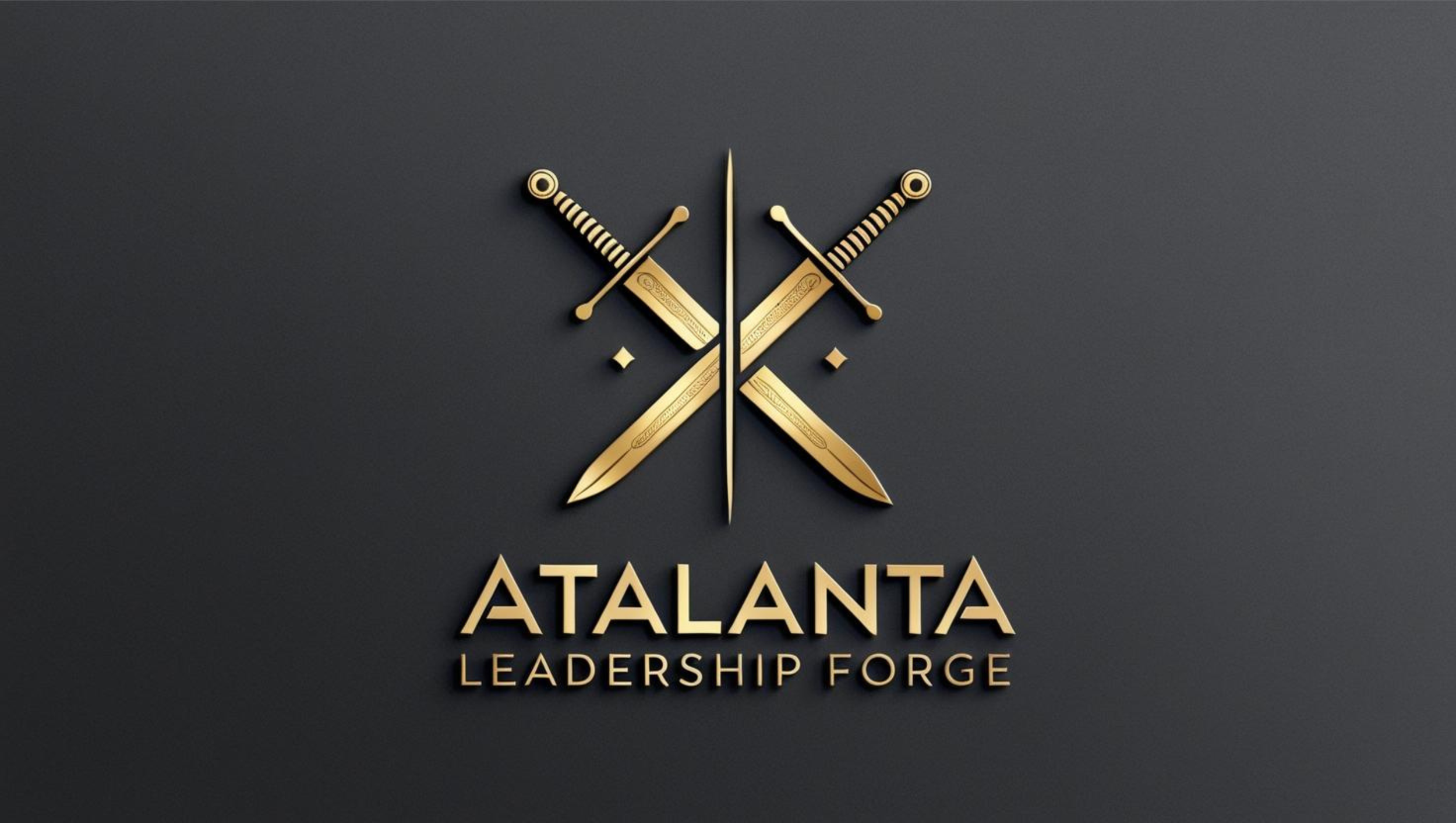 Logo with two crossed golden swords and the text 'Atalanta Leadership Forge' in gold on a dark background.