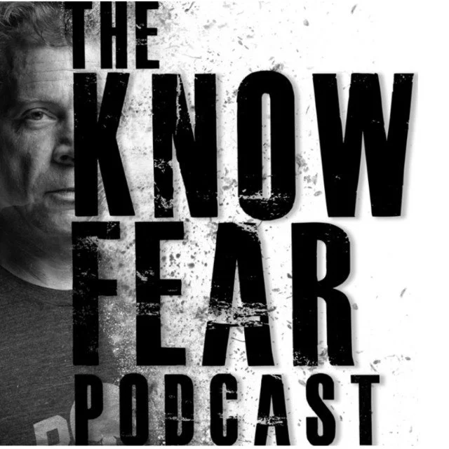 Cover art for 'The Know Fear Podcast' with partially visible face and grunge-style font.