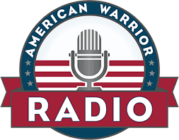 American Warrior Radio logo with a microphone and American flag design.