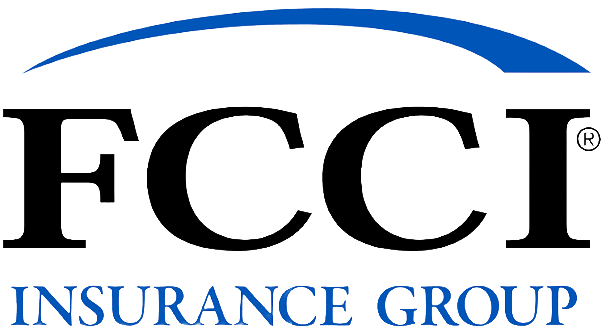 FCCI Insurance Group logo with black and blue text and a curved blue line above.