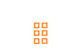 Outline of two buildings, one with five windows, and the other with four windows and a door, all in black with orange accents.