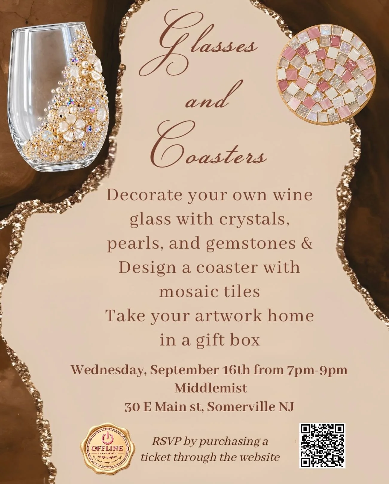 2 crafts in 1 event! Come decorate a wine glass and coaster and use it together @middlemistmead 
These make perfect gifts as well! Order a drink and use your decorated glass to fill! Make sure you put your glass on your decorated coaster to keep thei