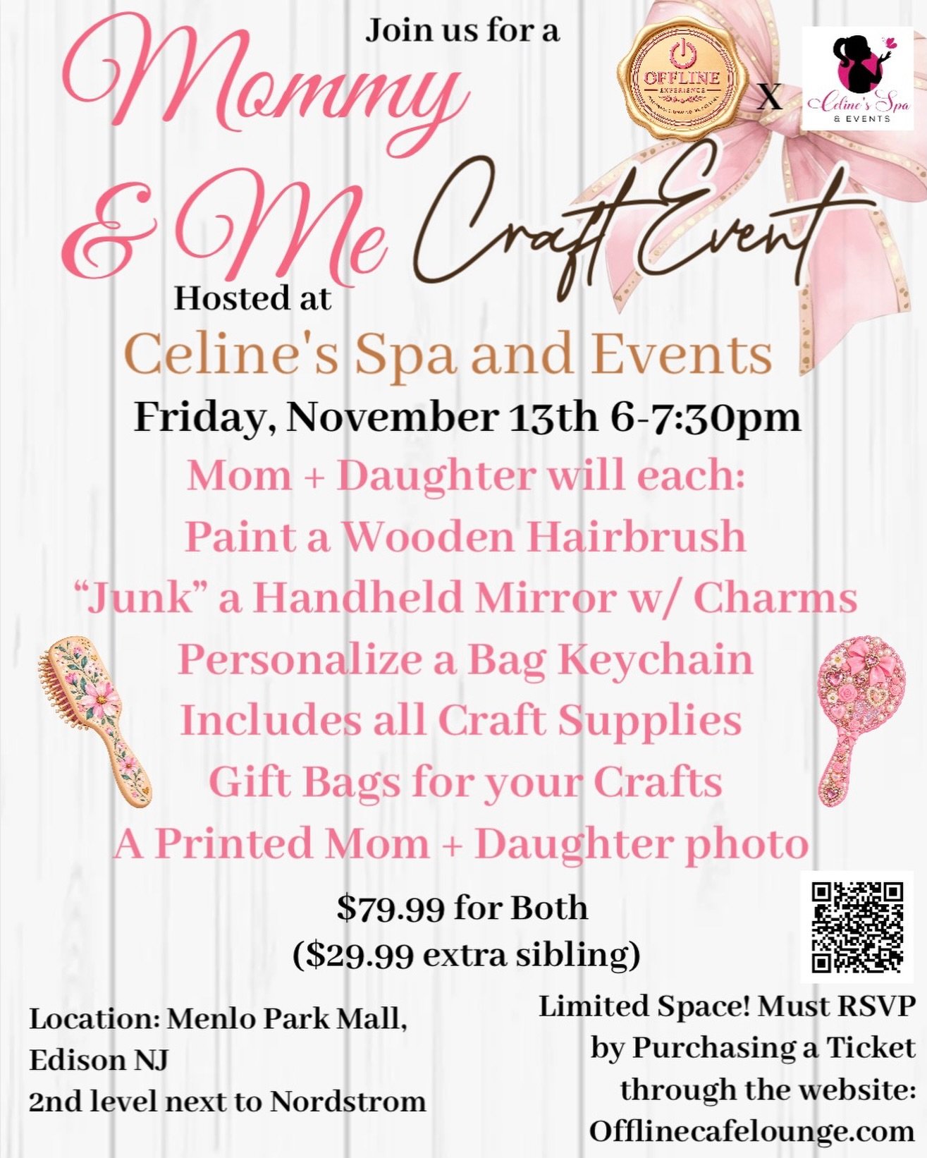 💕 Mommy + Me Craft Night is coming to Celine&rsquo;s Spa &amp; Events! 💕

Join Offline Experience x Celine&rsquo;s Spa &amp; Events for a sweet evening made for moms and daughters to create, bond, and make memories together. 🎀✨

Each Mom + Daughte