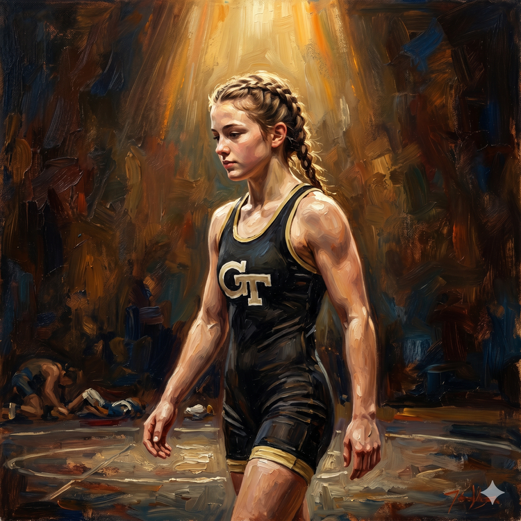 Composed wrestler walking off the mat