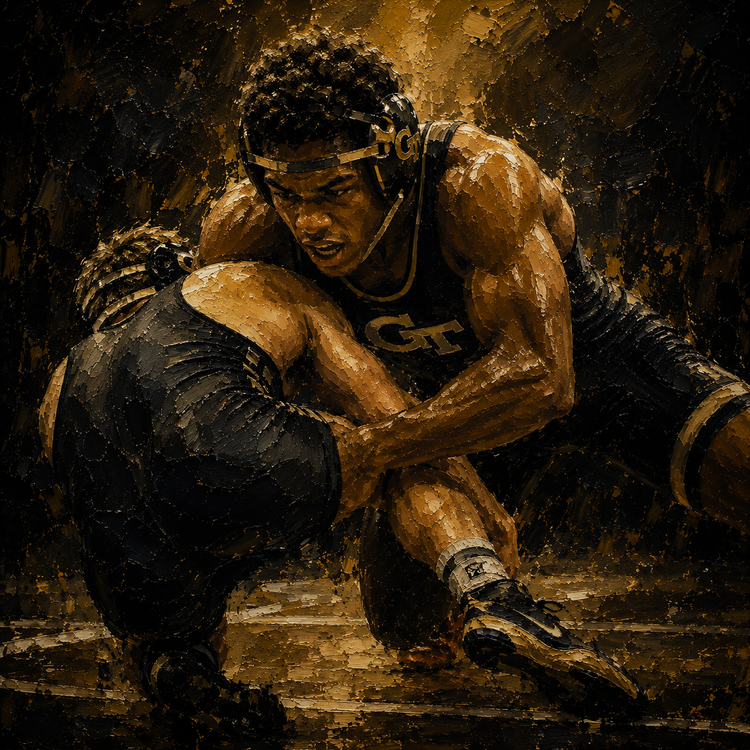 Wrestler hitting a takedown