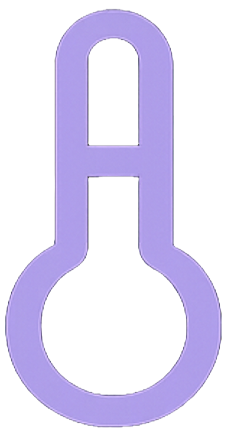 Purple thermometer icon on black background.