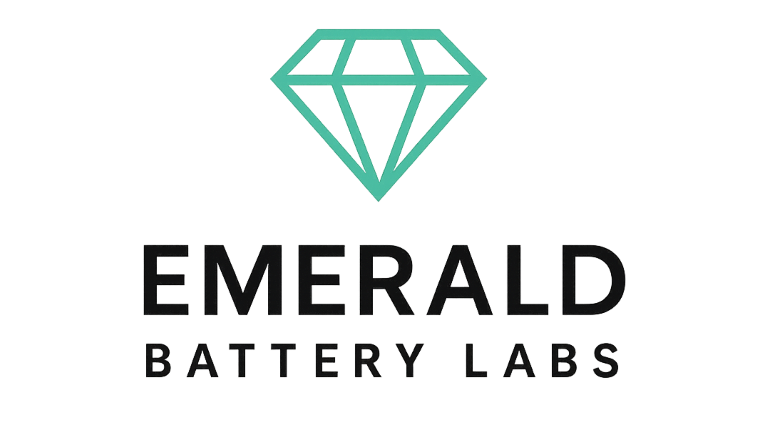 Emerald Battery Labs logo featuring a geometric emerald-colored diamond above the company name written in black and gray text.