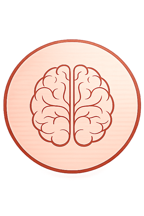 Stylized illustration of a human brain inside a circular frame.