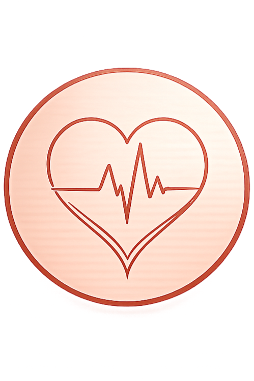 Circular icon with a heart outline and a stylized electrocardiogram line inside.