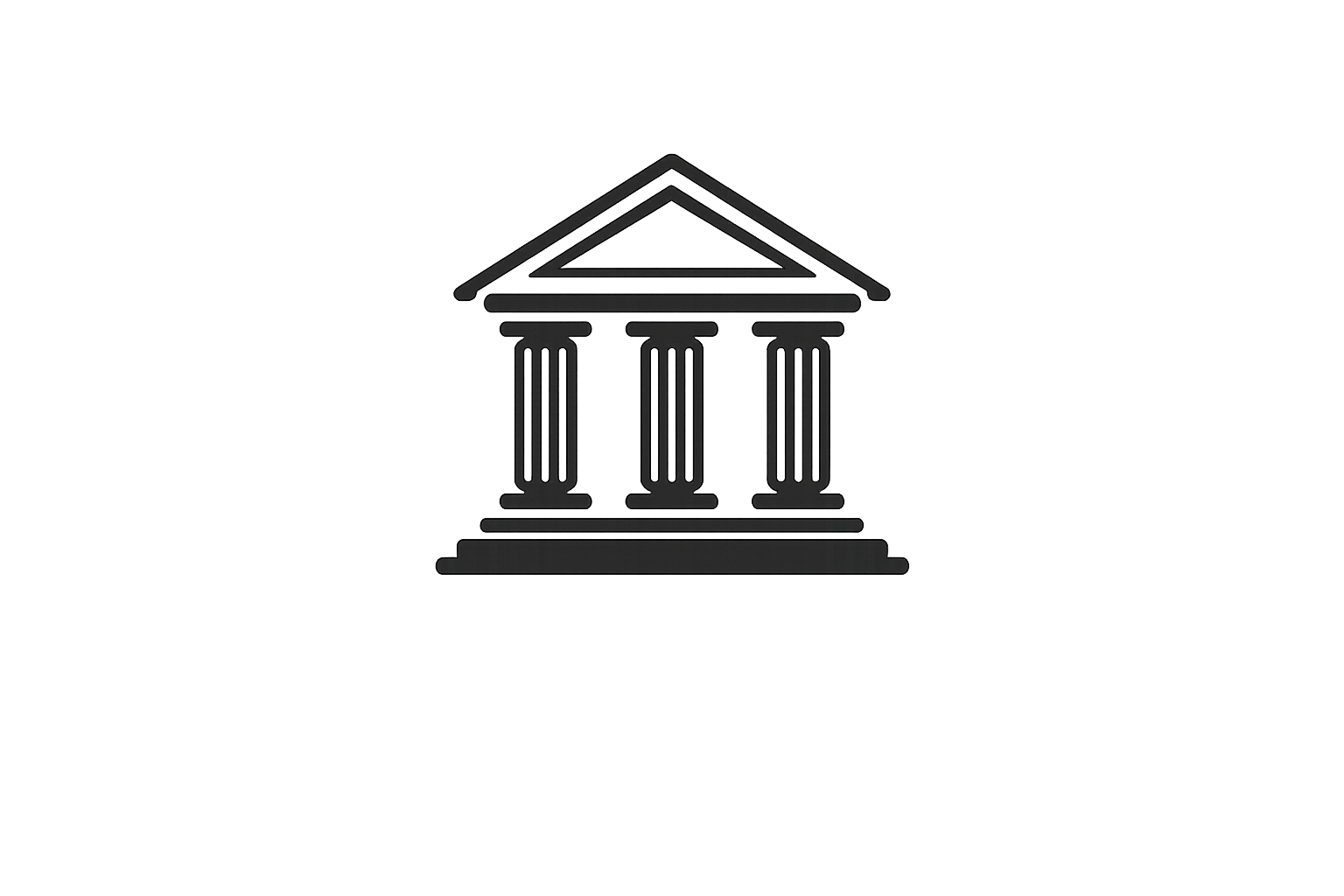 Outline of a classical building with columns and a triangular pediment.