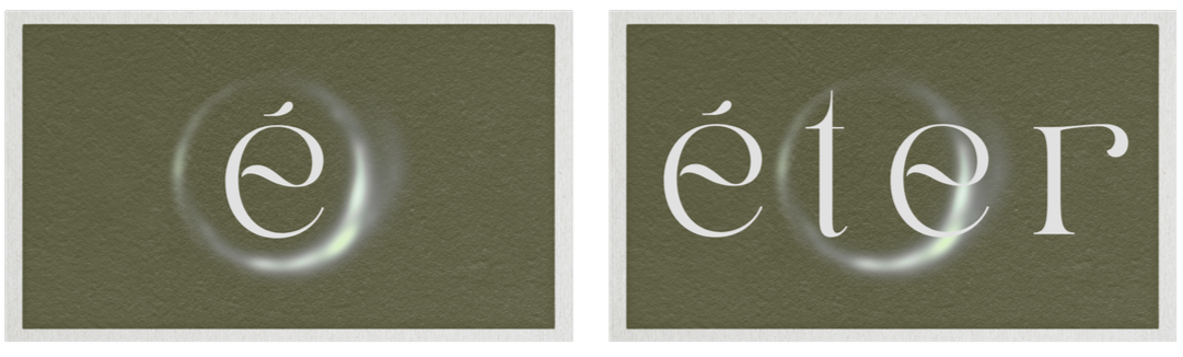 The image shows two parts of the word 'étern', with the first part being 'é' and the second part 'éter', separated into two boxes.