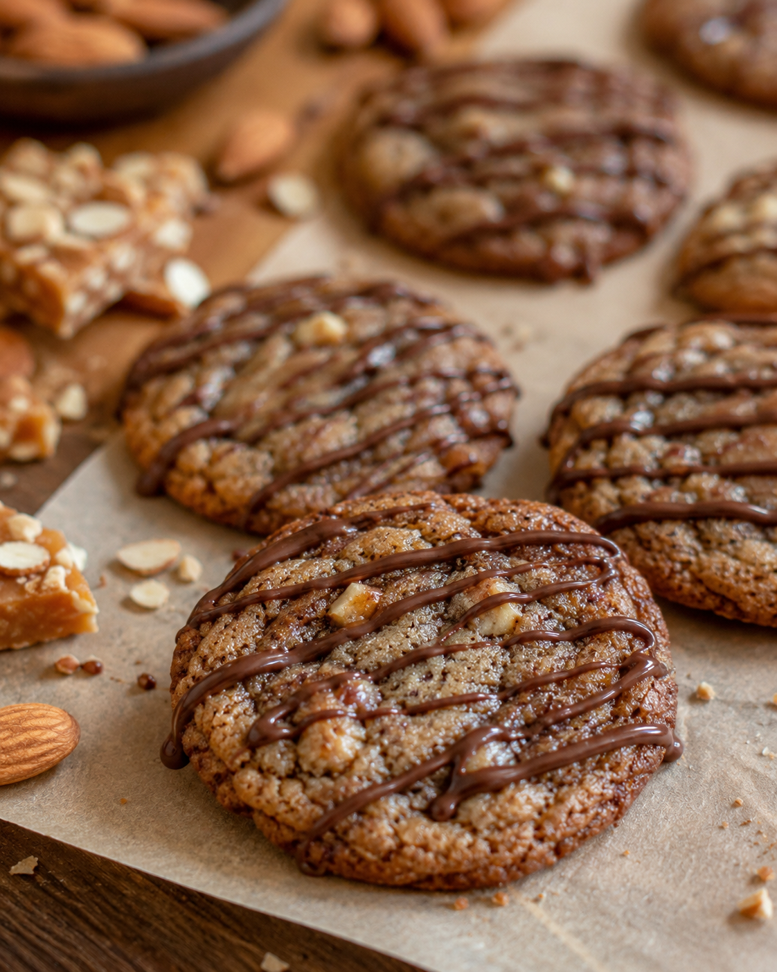 Almond Toffee Lace Cookies are thin, chewy cookies with a delicate lace-like texture and rich buttery flavor. Made with crunchy almond toffee pieces and baked until perfectly golden, they offer a delightful balance of caramelized sweetness and nutty 