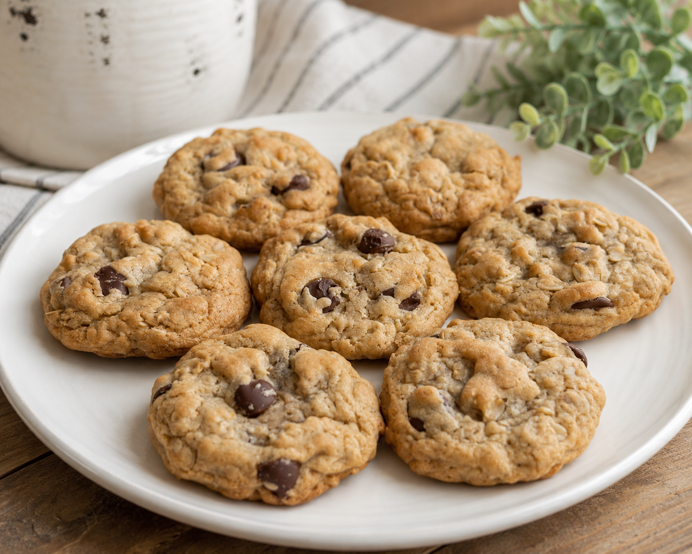 Oatmeal Chocolate Chip Cookies are soft and chewy cookies made with hearty rolled oats and rich, melty chocolate chips. Baked until perfectly tender, these cookies combine the cozy goodness of oatmeal with the timeless appeal of chocolate chips for a
