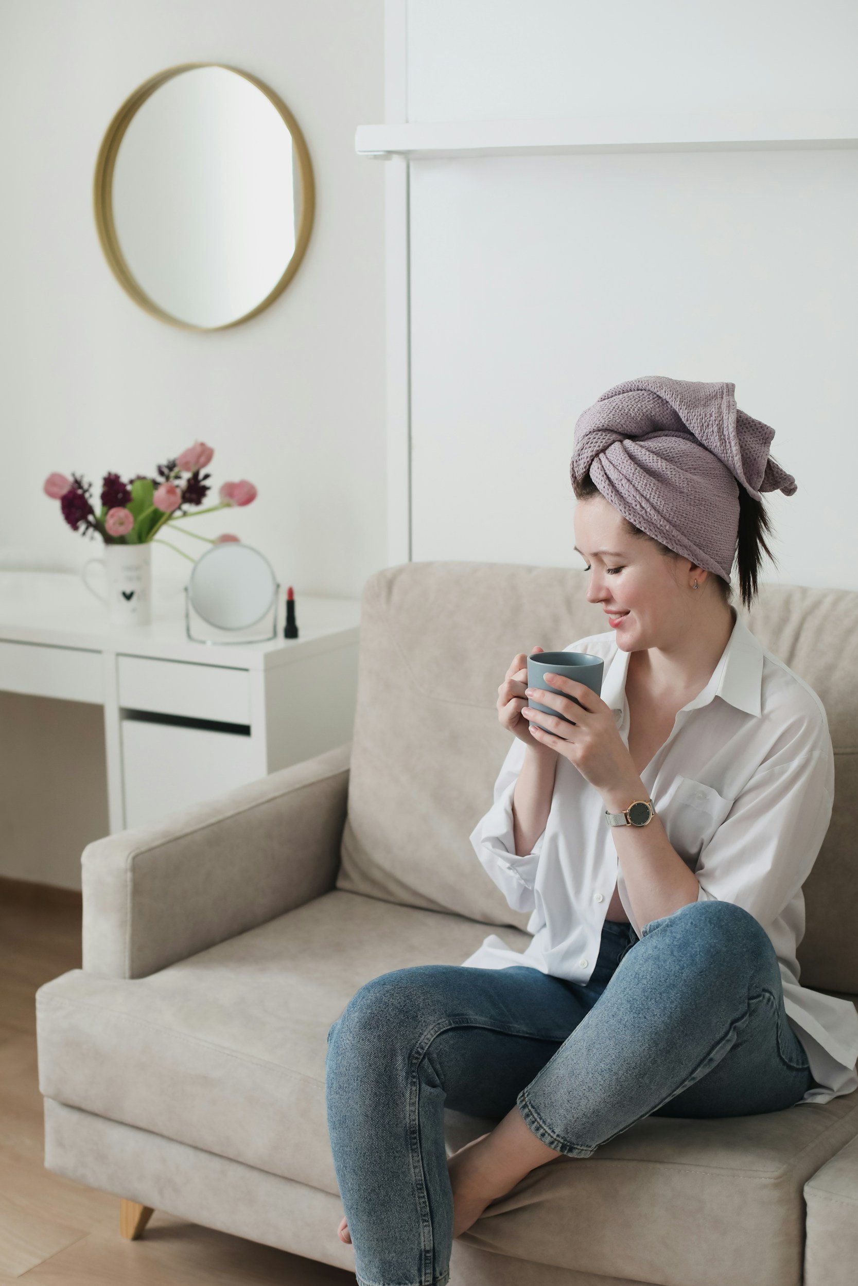 woman resting with a cup of tea