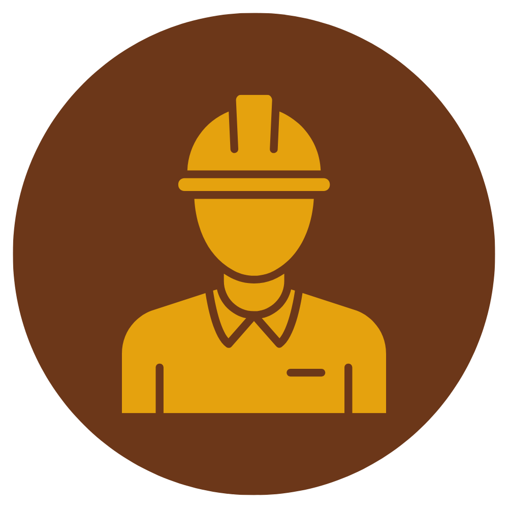 Icon of a construction worker wearing a hard hat and collared shirt.