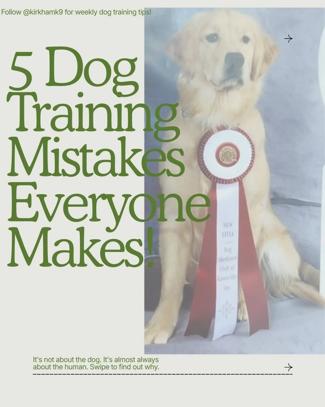 5 common dog training mistakes 
Like, share, and comment 
Don&rsquo;t forget to follow Kirkham K9 for more dog training trips, comment or message me on content you all would love to see. 
Kirkham K9 is a women owned business led by a female Marine wh