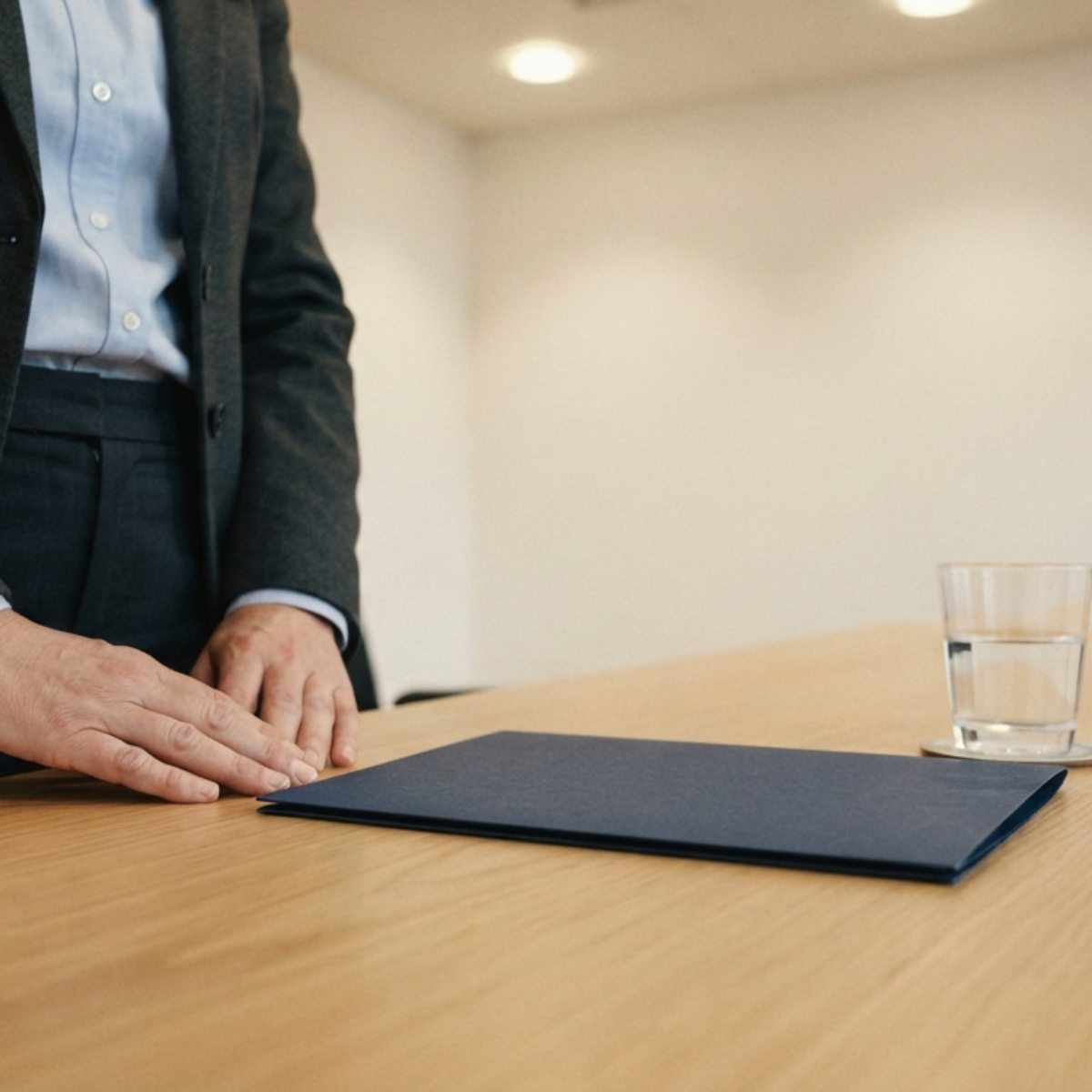 A confident behavioral therapist candidate in a professional interview setting, prepared and ready after completing NeuroCore's IBT ABAT training