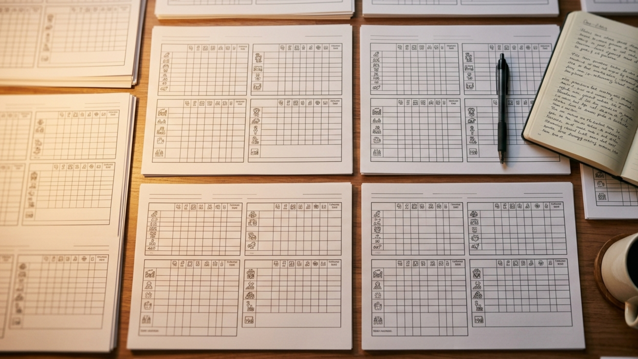 A NeuroCore clinician reviewing ABC data sheets and observation notes during a Functional Behaviour Assessment