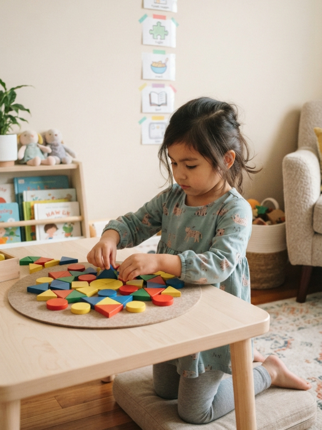 A child with autism enjoying a calm and structured activity at home during a UAE public holiday, supported by consistent ABA routine strategies from NeuroCore