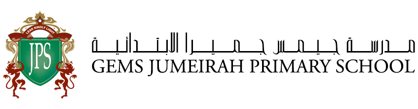 Logo of JPS School with a shield, a ribbon banner that says "Land Kindly Light," and the initials "JPS" in the center of the shield.