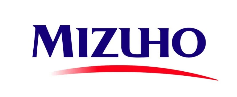 Mizuho logo in blue with a red swoosh underneath.