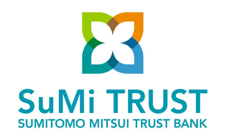 Logo for SuMi TRUST Bank featuring a multicolored flower with four petals and the bank name in blue text.