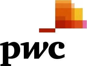 PWC logo featuring colorful pixelated design above the black 'pwc' text