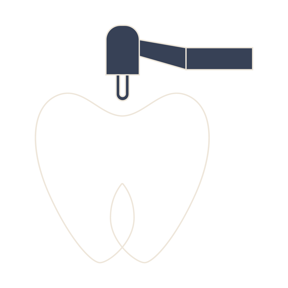 An illustration showing a dental curing light applying light to a tooth.