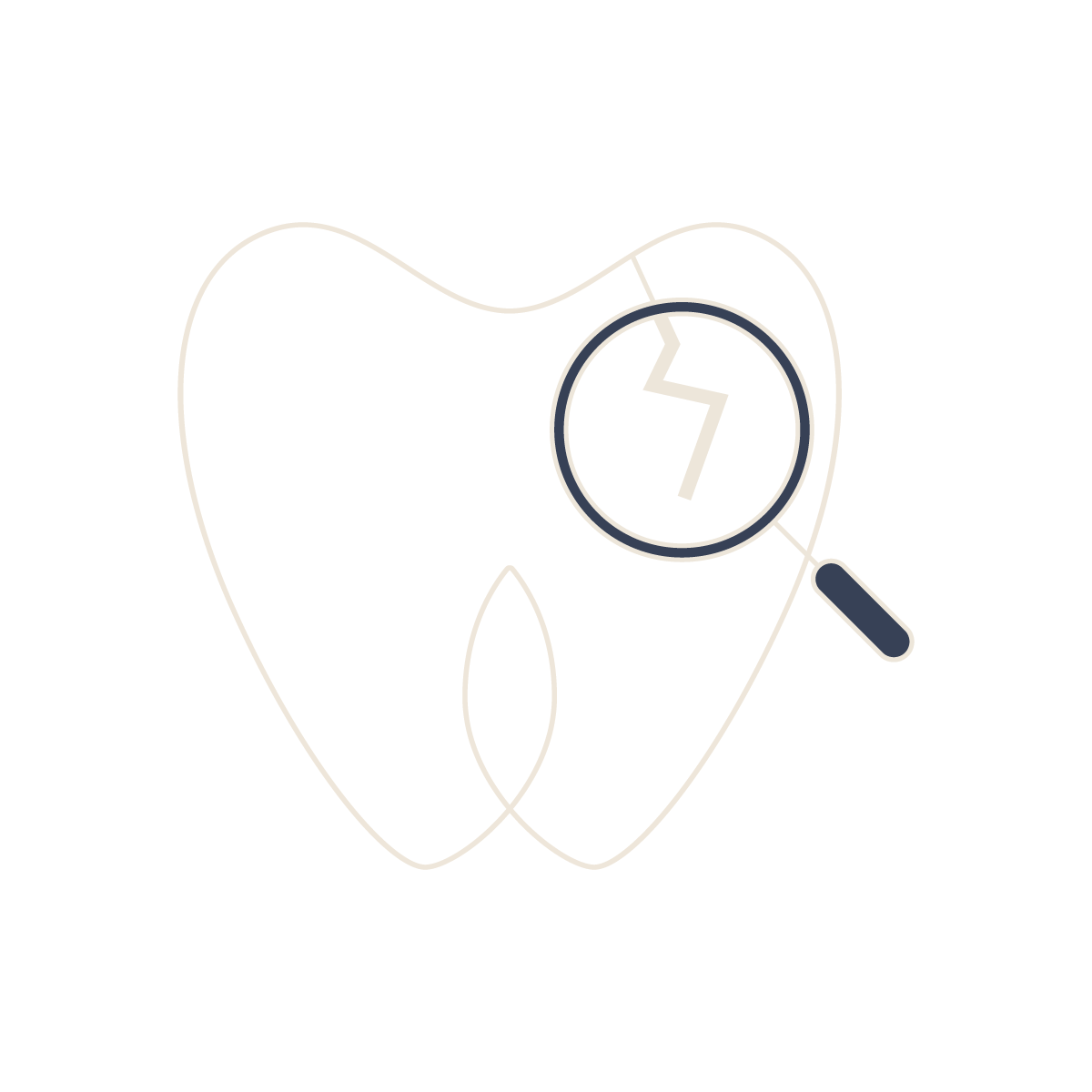 Illustration of a tooth with a magnifying glass focusing on a crack or decay.