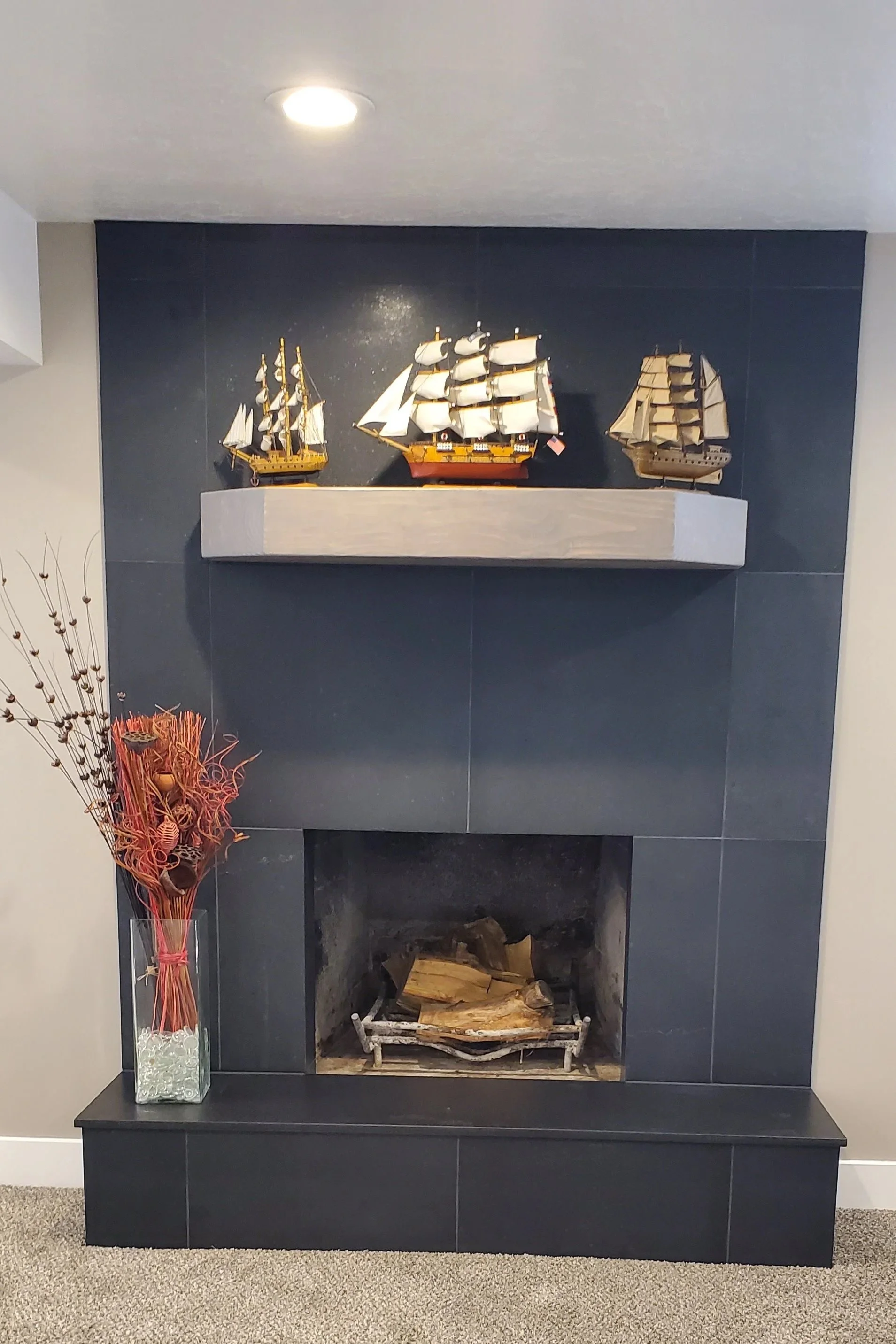Stunning fireplace feature wall transformation expertly crafted by ANB Construction in Salt Lake and Utah County.