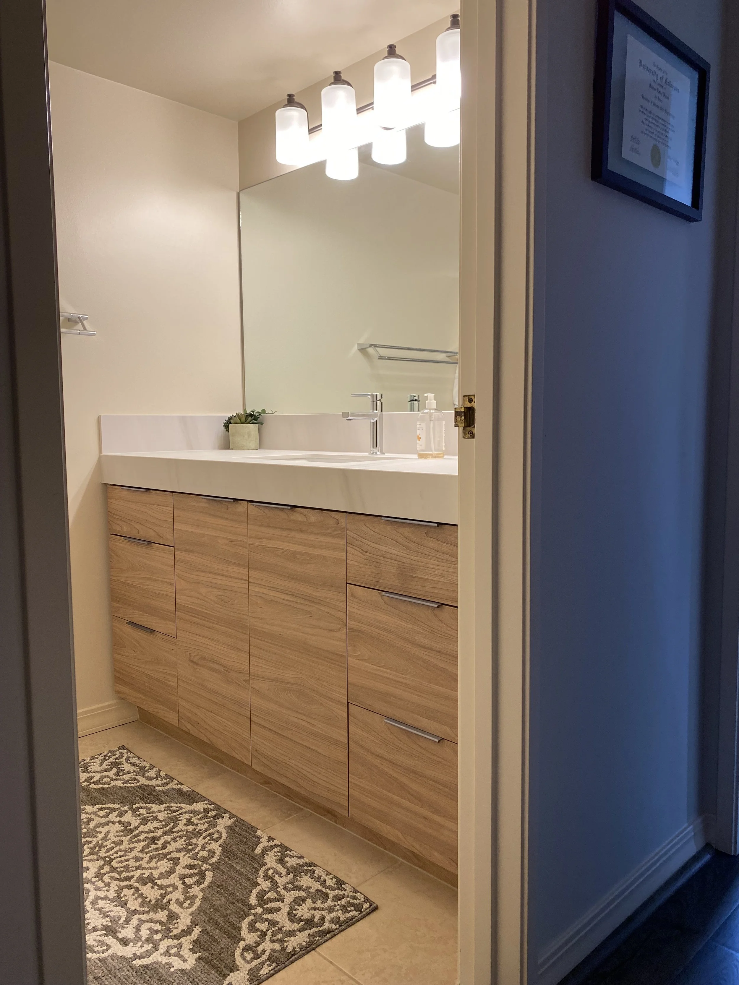 Premium bathroom renovation showcasing high-end finishes and custom space transformations by ANB Construction.