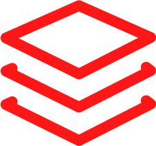 Illustration of three red stacked layers or sheets, with the top layer resembling a diamond shape.
