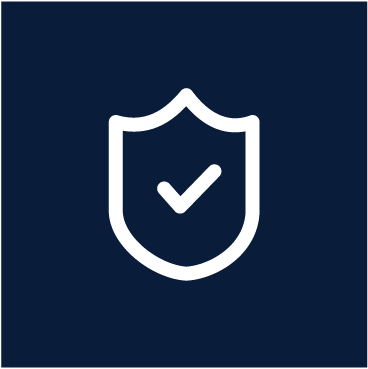 Shield icon with checkmark in center on dark blue background