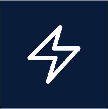 A white lightning bolt symbol on a dark blue background.