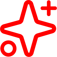 Red outline of a star with a plus sign above and a circle below