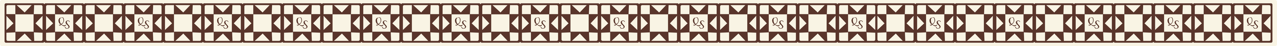 A patterned fabric with geometric shapes and the initials 'Q.S.' repeated throughout.